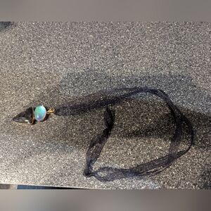 Elegant Black and Blue Pendant Necklace on a Ribbon Length 40cm